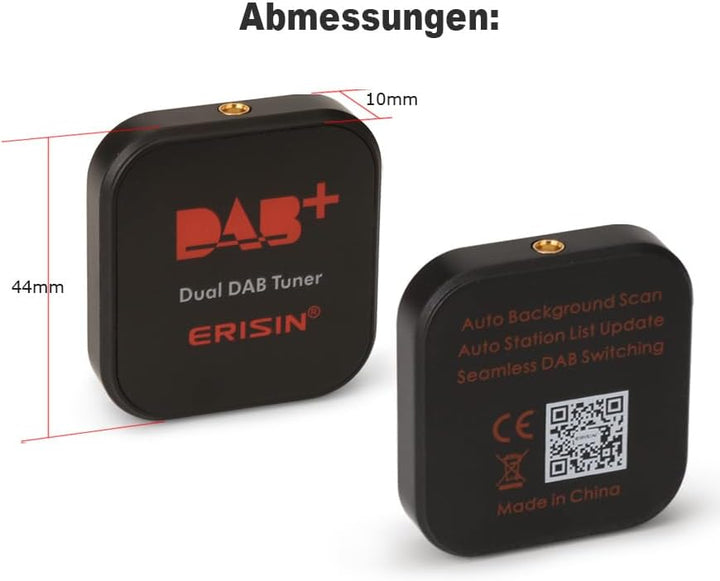 Erisin Dual Tuner DAB+ Digital Radio Box Antenne mit Verstärkter Antenne Kit Adapter für Auto Stereo