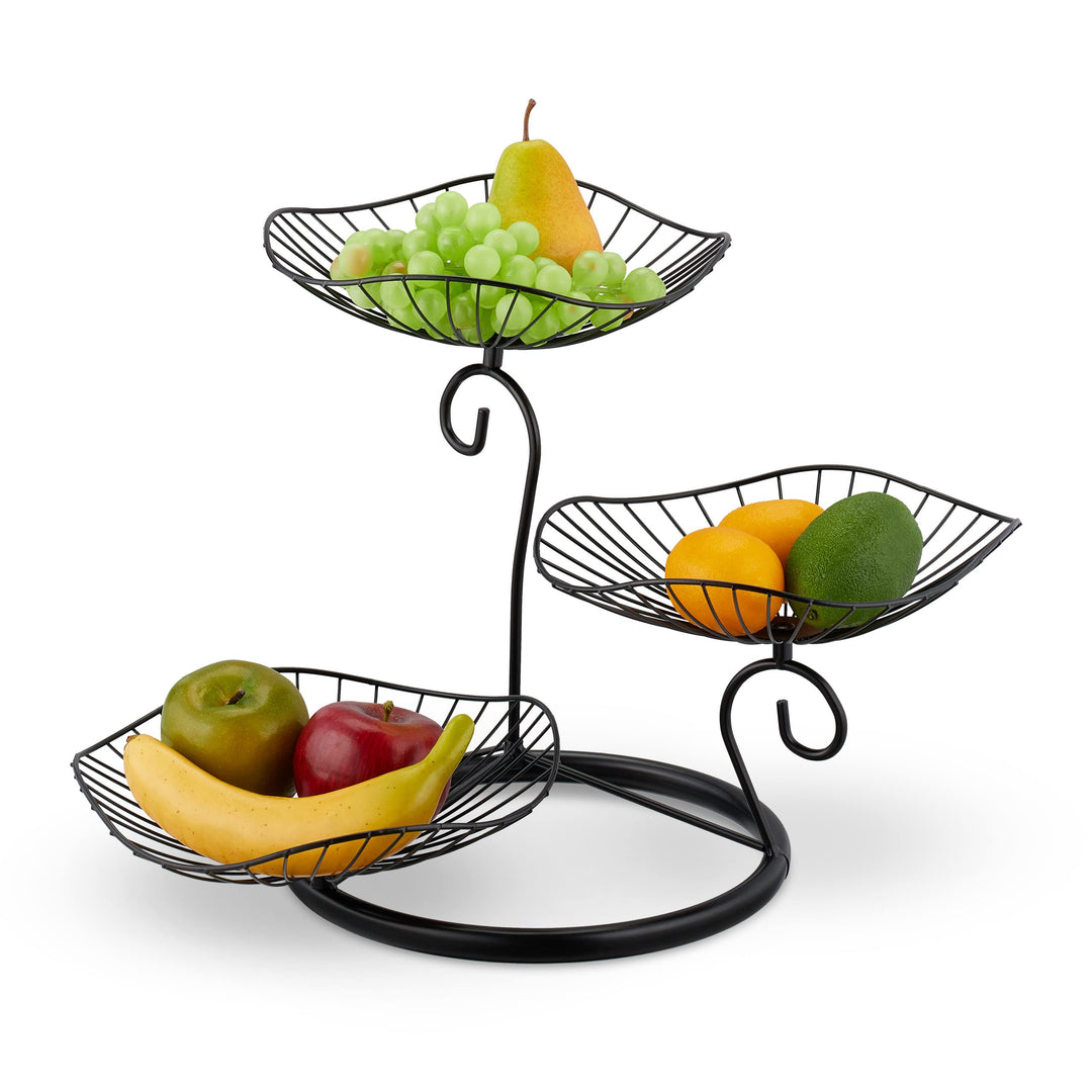 Relaxdays Etagere, 3 stöckig, Metall, HBT: 34x49x31,5 cm, Lotusblatt-Design, Früchtekorb für Obst &