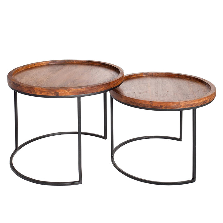 Invicta Interior Moderne Beistelltische Elements 2er-Set original massives Akazien Holz Stone Finish