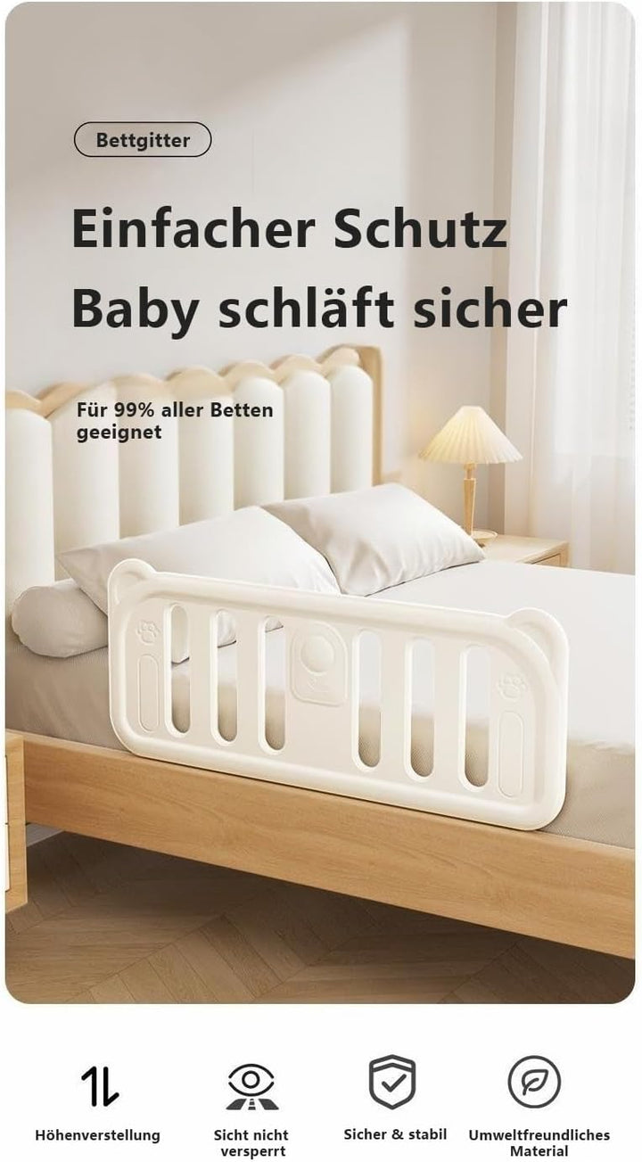 habeig Bettgitter für Kinder, Rausfallschutz, 120 x 47 cm, 5-stufig Höhenverstellbar, Weiss, mit Met