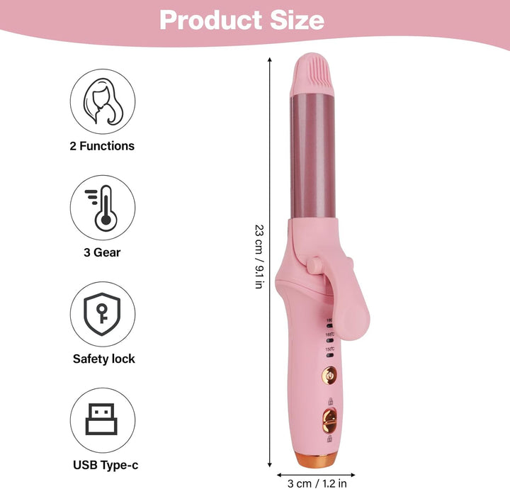 Kabelloser Lockenstab, 21,5 mm Reise Mini Hair Curler, USB Wiederaufladbar Lockenstab mit 3 Einstell