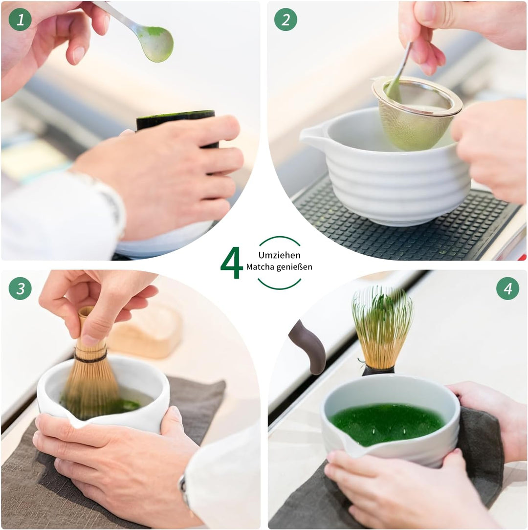 Matcha Set, Matcha Tee Set – Matcha Besen Set mit Schneebesen, Besenhalter, Keramik Matcha-Schale, 2