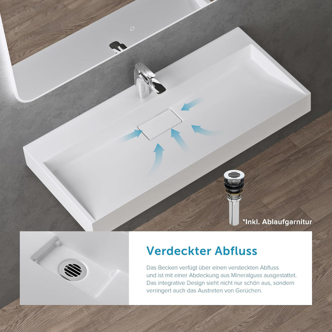 doporro Mineralguss-Waschbecken Colossum19 Aufsatzwaschbecken 100x46x11 cm Hängewaschbecken mit Arma