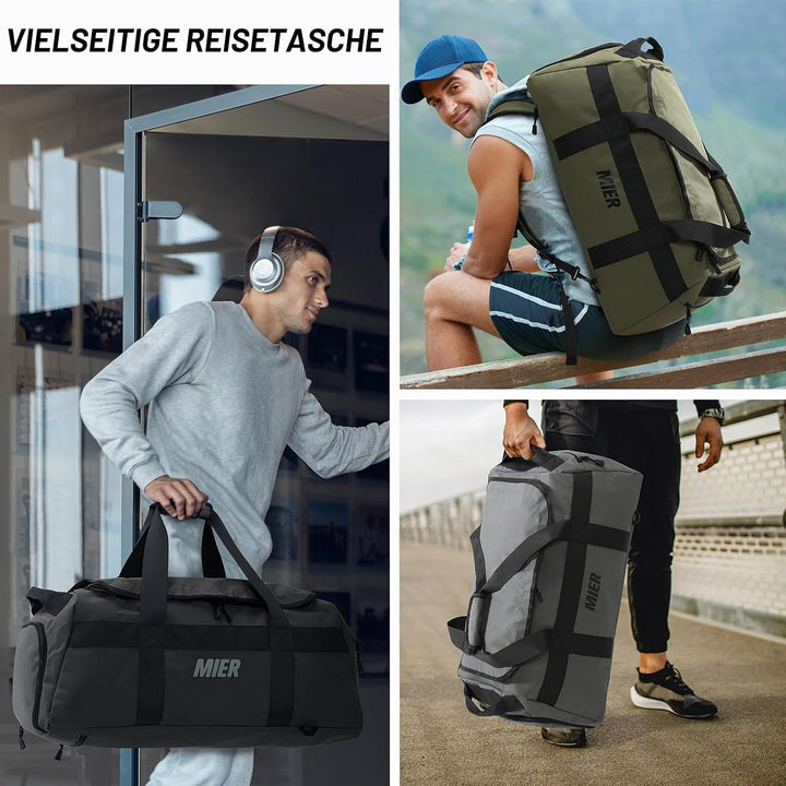 MIER Sporttasche 60L, Reisetasche Rucksack, Schuhfach, Weekender, Reisen, Grün, Grün