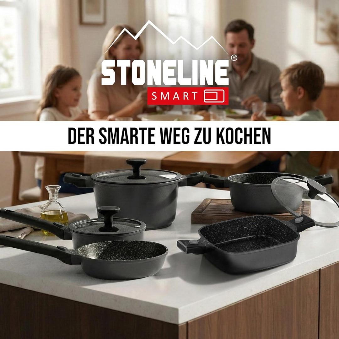 STONELINE SMART Servierpfanne 24 cm, Eckige Pfanne mit Deckel, Abnehmbarer Griff, Aluguss Pfanne Ind