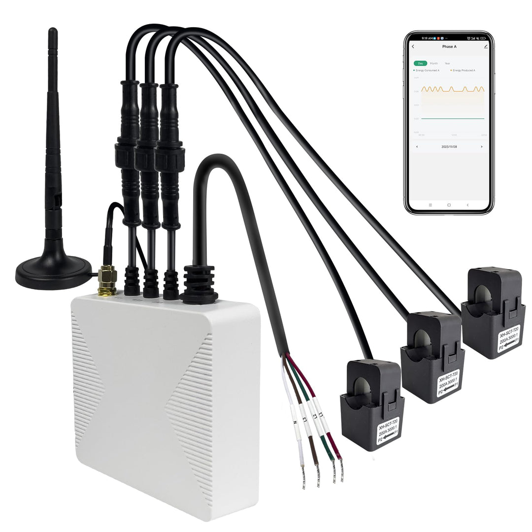 OWON 3-Phasen-WLAN-Smart-Home-Energiemonitor, 3-Phasen-Zangenmessgerät mit 3 200 A Schaltkreisstufen