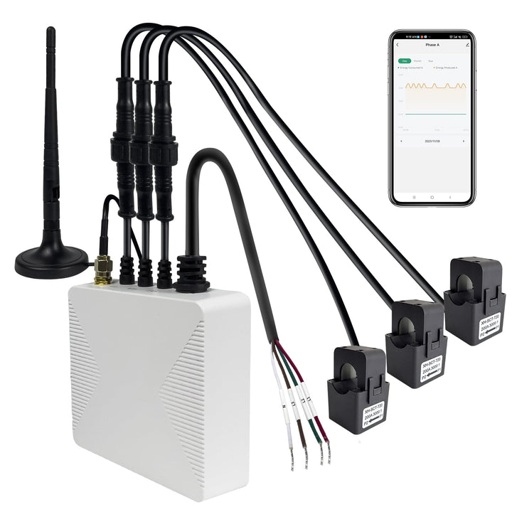 OWON 3-Phasen-WLAN-Smart-Home-Energiemonitor, 3-Phasen-Zangenmessgerät mit 3 200 A Schaltkreisstufen
