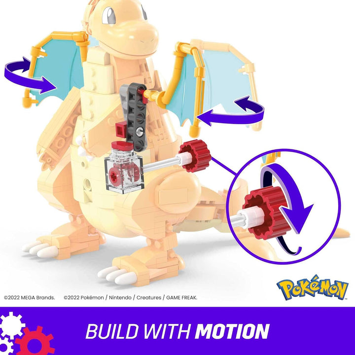 MEGA Pokémon Bauspielzeug für Kinder, bewegliche grosse Dragoran-Figur zum Zusammenbauen mit Bewegun