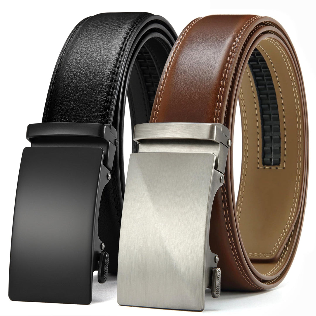 CHAOREN Gürtel Herren 2er-Pack, 35mm Automatik Ledergürtel mit Ratsche - Passgenau Zuschneidbar, Ide