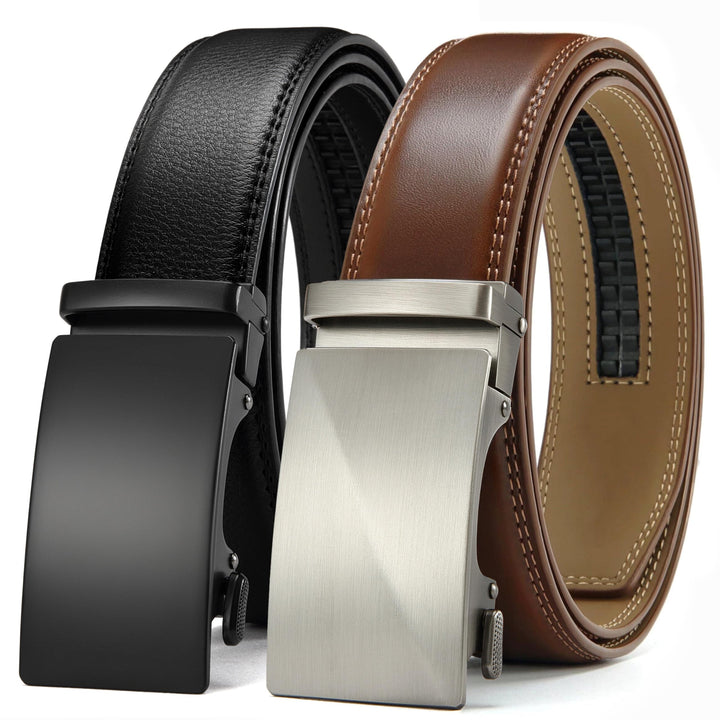 CHAOREN Gürtel Herren 2er-Pack, 35mm Automatik Ledergürtel mit Ratsche - Passgenau Zuschneidbar, Ide