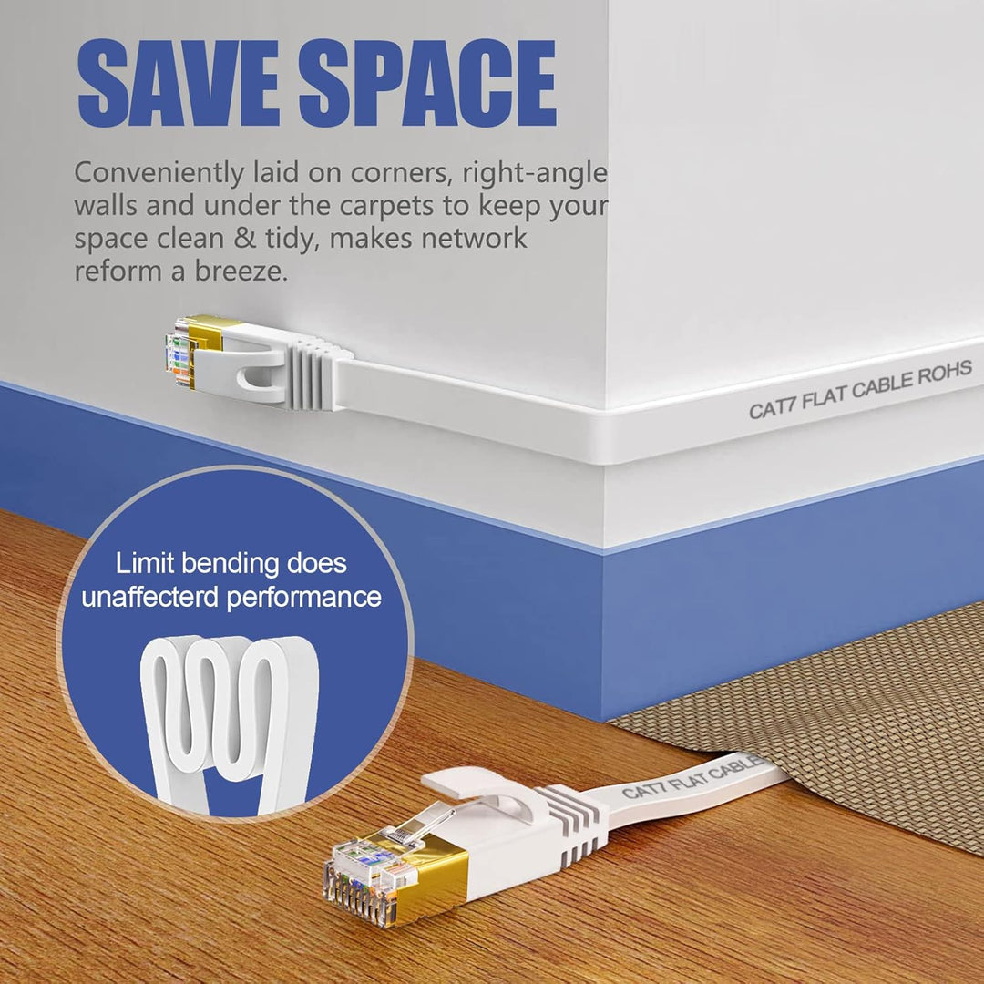 LAN Kabel 50 meter, Cat 7 50m Netzwerkkabel weiss, Hochgeschwindigkeit Ethernet kabel Flach- 10000 M