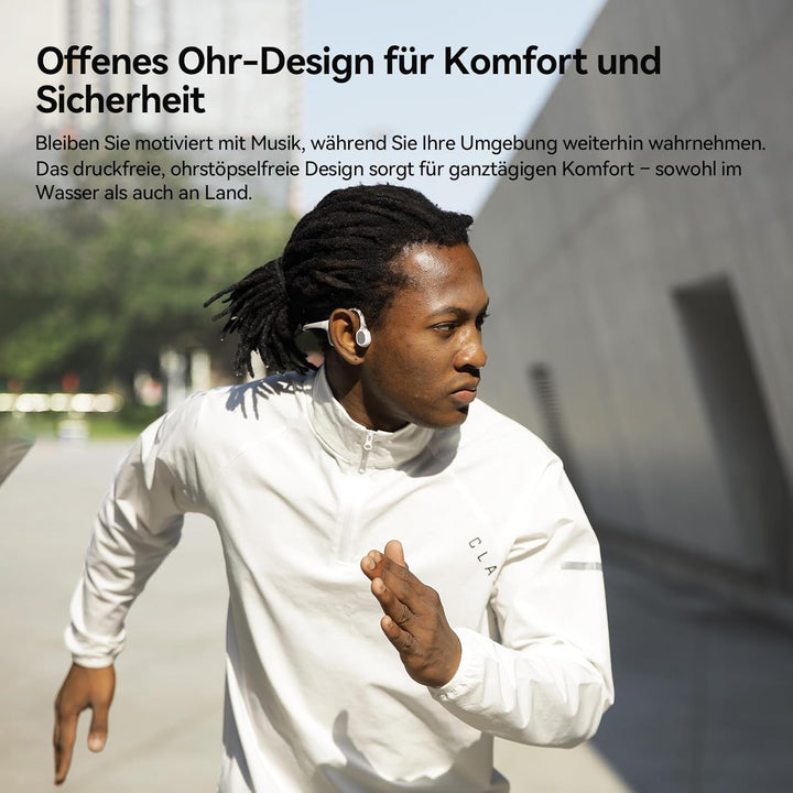 mojawa Run Plus Knochenschall-Kopfhörer, Open-Ear, Bluetooth 5.2, 32GB MP3, IP68 Wasserdicht, ENC-Mi