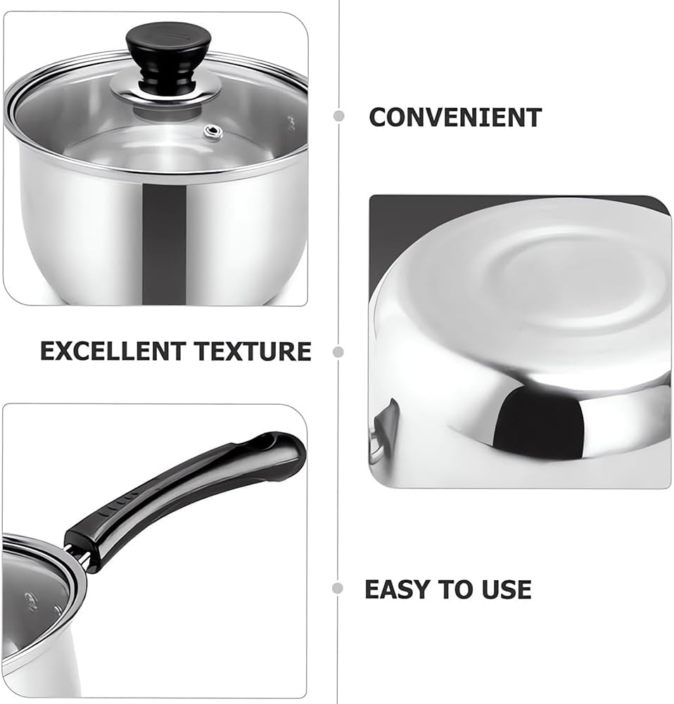 Edelstahl-Saucepan-Set mit Glasdeckel, Antihaft-Kochtopf, für alle Herdarten inkl. Induktion, Stainl