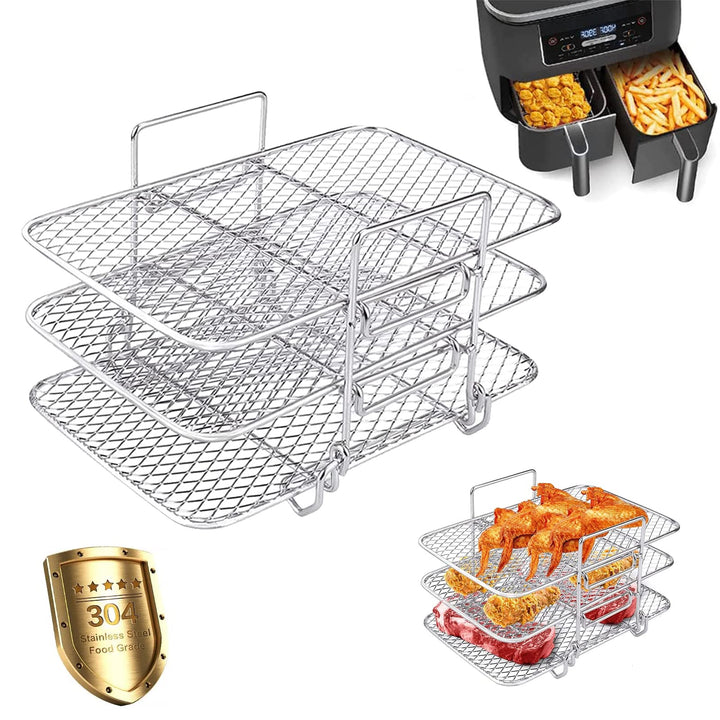 Zubehör für Luftfritteuse, Luckits 3 Etagen Gitter Luftfritteuse Edelstahl 304 Multifunktional Gitte