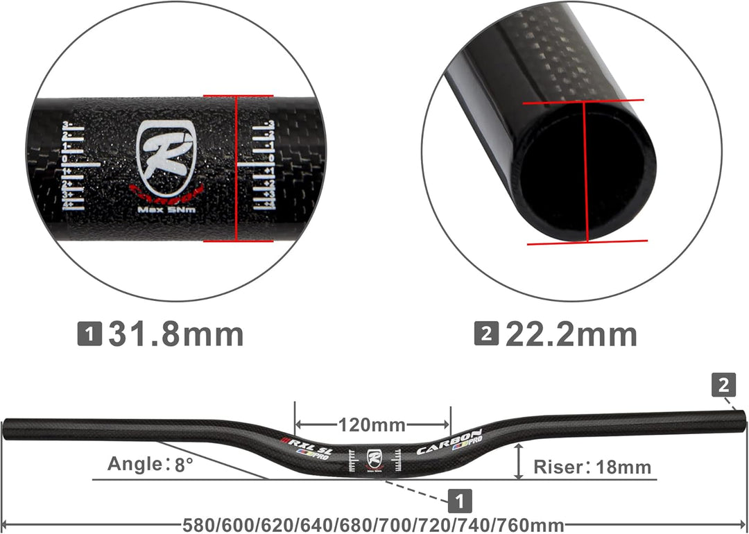 RXL SL Carbon MTB Lenker 31,8 3K Glänzend Fahrrad Riser Bars 740mm High Riser für Downhill Radfahren