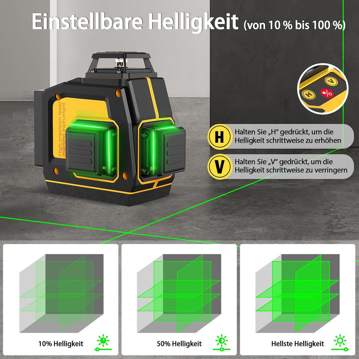 Kreuzlinienlaser Grün 12 Linien, SAVSEC 3x 360° Selbstnivellierend Laser Wasserwaage bis zu 37 Stund