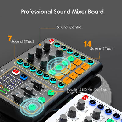 Live-Soundkarte, Bluetooth-Audio-Mixer-Board mit 15 Soundeffekten, Externe Mobile Soundkarte für Liv