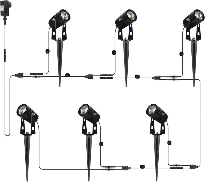 AIMHEIM 6er-Set LED Strahler mit Erdspiess, 3W Gartenstrahler mit Stecker, 2160LM, Warmweiss Gartenl