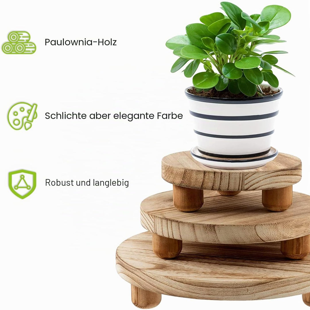 mumisuto Holz Blumenhocker,3 Stück Rund Holz-Topfpflanzenständer Blumenständer Hocker,Blumentopfstän