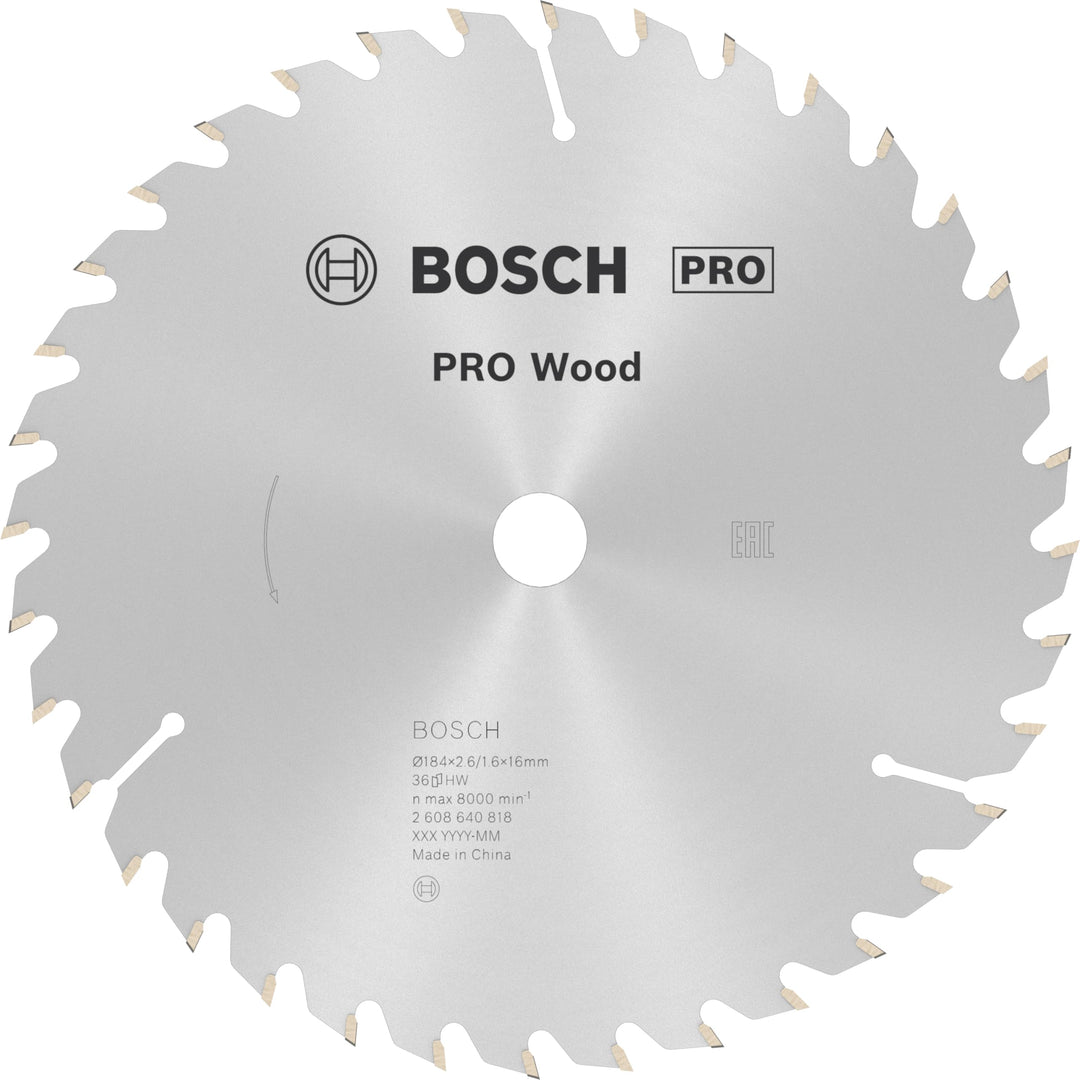 Bosch Professional Kreissägeblatt Optiline Wood (für Holz, 184 x 16 x 2,6 mm, 36 Zähne, Zubehör Krei