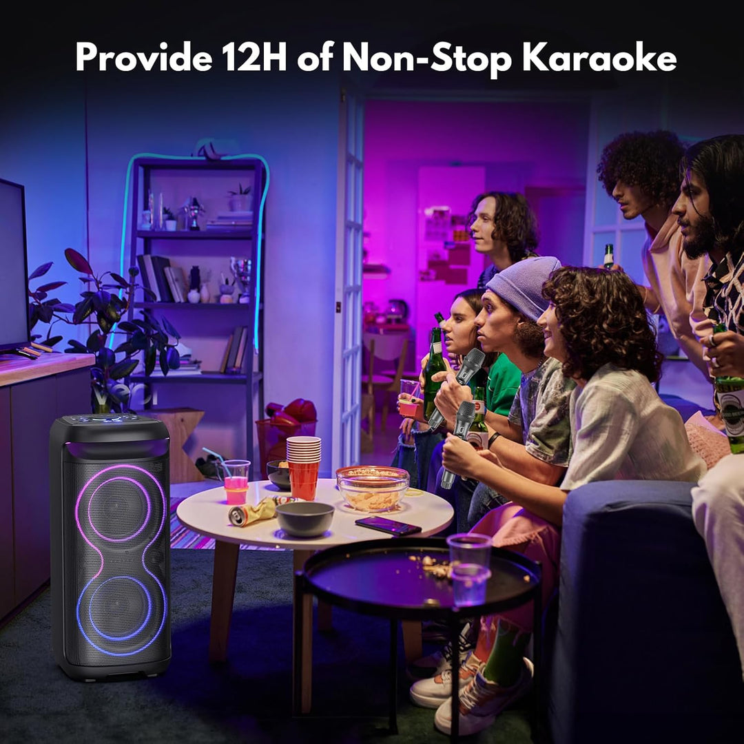 HWWR Karaoke Maschine mit 2 Mikrofones, grosser Tragbaren Bluetooth Karaoke Lautsprecher mit Diaco L