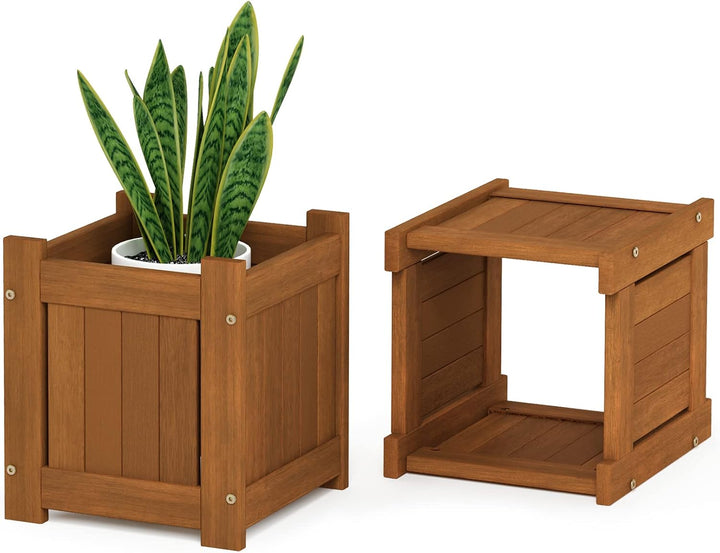 Furinno Tioman Hardwood Planter Box Mini-Pflanzgefäss aus Hartholz, Meranti-Holz, Natur, 1-Pack 1-Pa