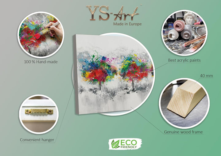 YS-Art Abstrakt Design Acryl Gemälde auf Leinwand bunter Wald handgemalt Wandbilder Wohnzimmer moder