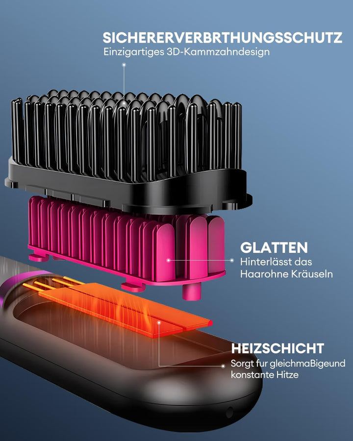 CkeyiN Pro Glättbürste Kabellos, 5200mAh Haarglätter Bürste Kabellose Glättbürste, Mini Glättungsbür