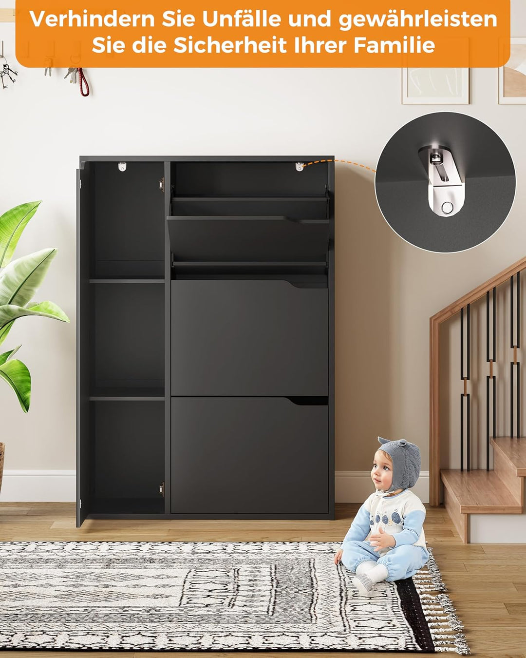 IRONCK Schuhschrank mit 3 Klappen, Schuhkipper Schmal mit Tür, Schuhregal Flur freistehend, Schuhkom