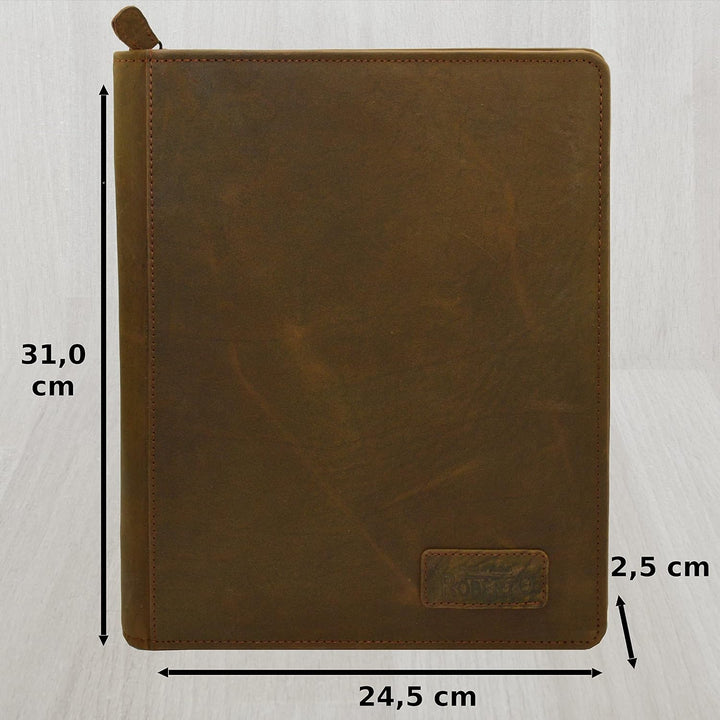 flevado Leder Schreibmappe Organizer Arbeitstasche Studium Konferenz Tasche braun
