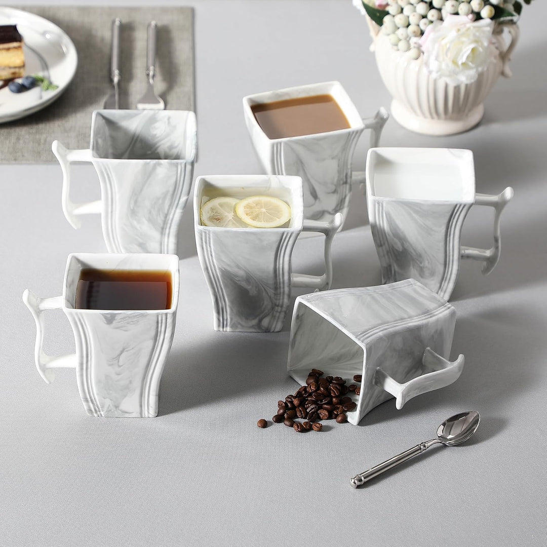MALACASA Porzellan Kaffeetassen 6er Set, 470 ml Kaffeetassen mit Henkel, Grosse Keramik Kaffeetasse,