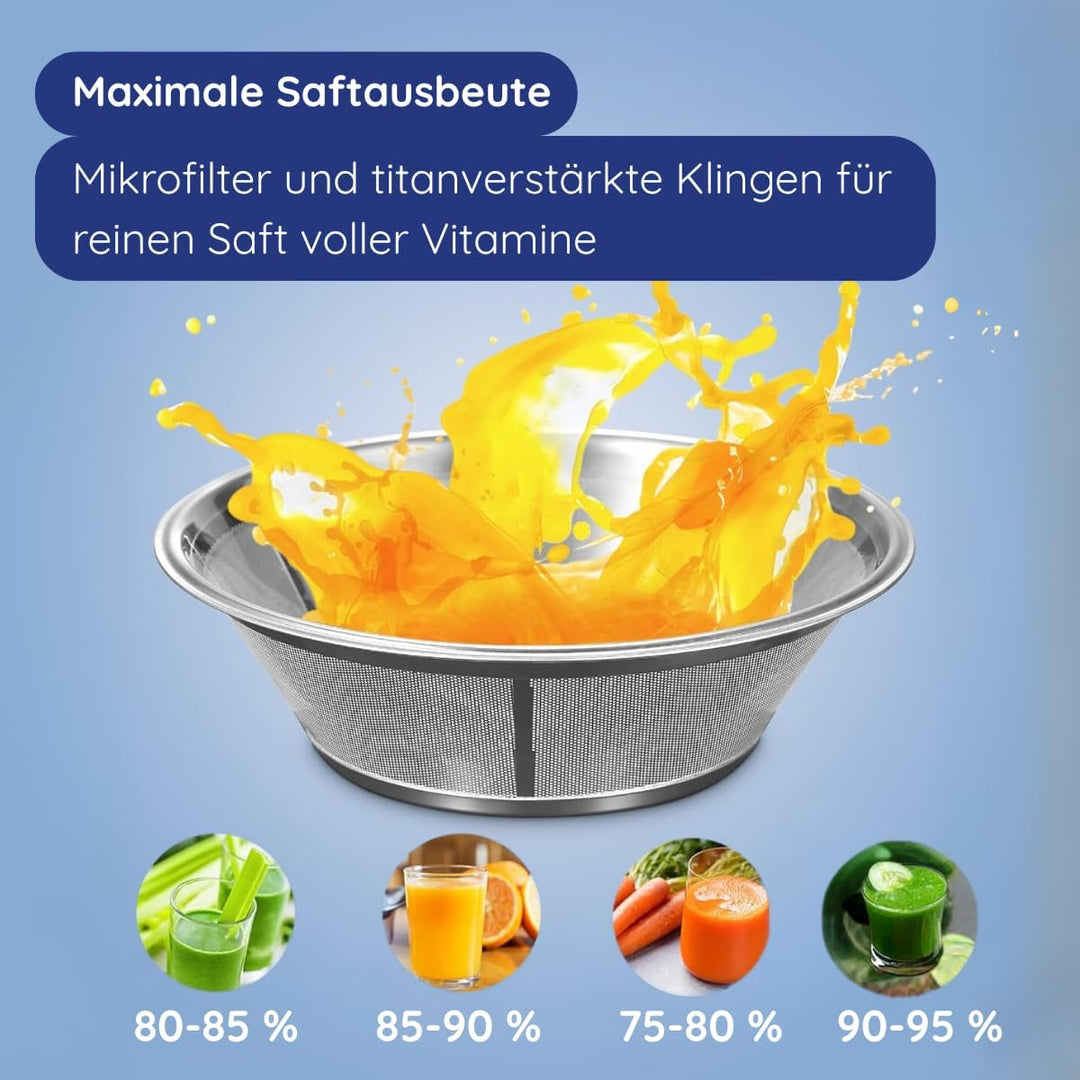 Safecourt Kitchen Entsafter Gemüse und Obst - Slow Juicer [1300W, 2 Stufen für hart &amp; weich] - Saftp