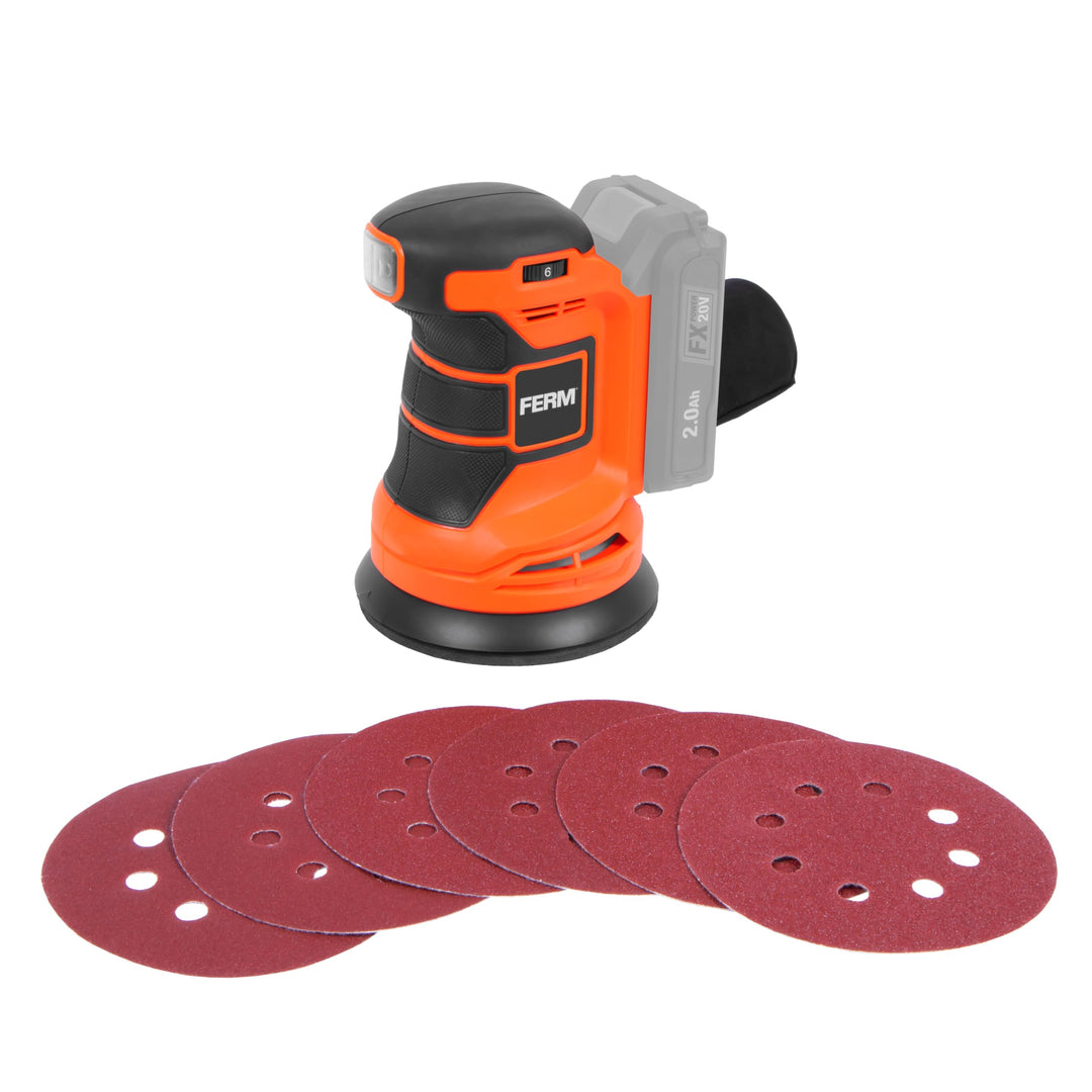 FERM Akku-Exzenterschleifer 20V – 125 mm Schleifplatte, 6-stufige Drehzahlregelung 5.000–10.000 U/mi