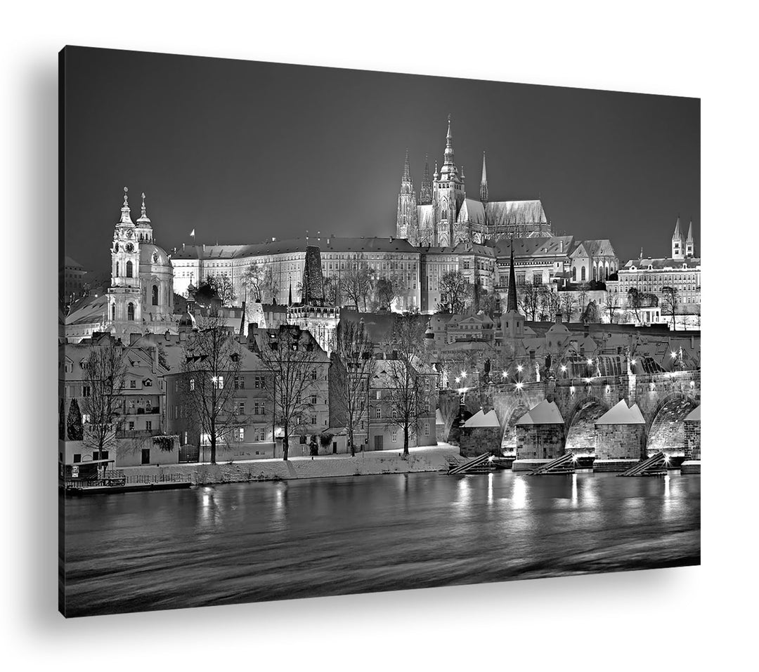 deyoli erhellendes Prag bei Nacht Format:75x50 cm Effekt: Schwarz/Weiss als Leinwandbild, Motiv fert