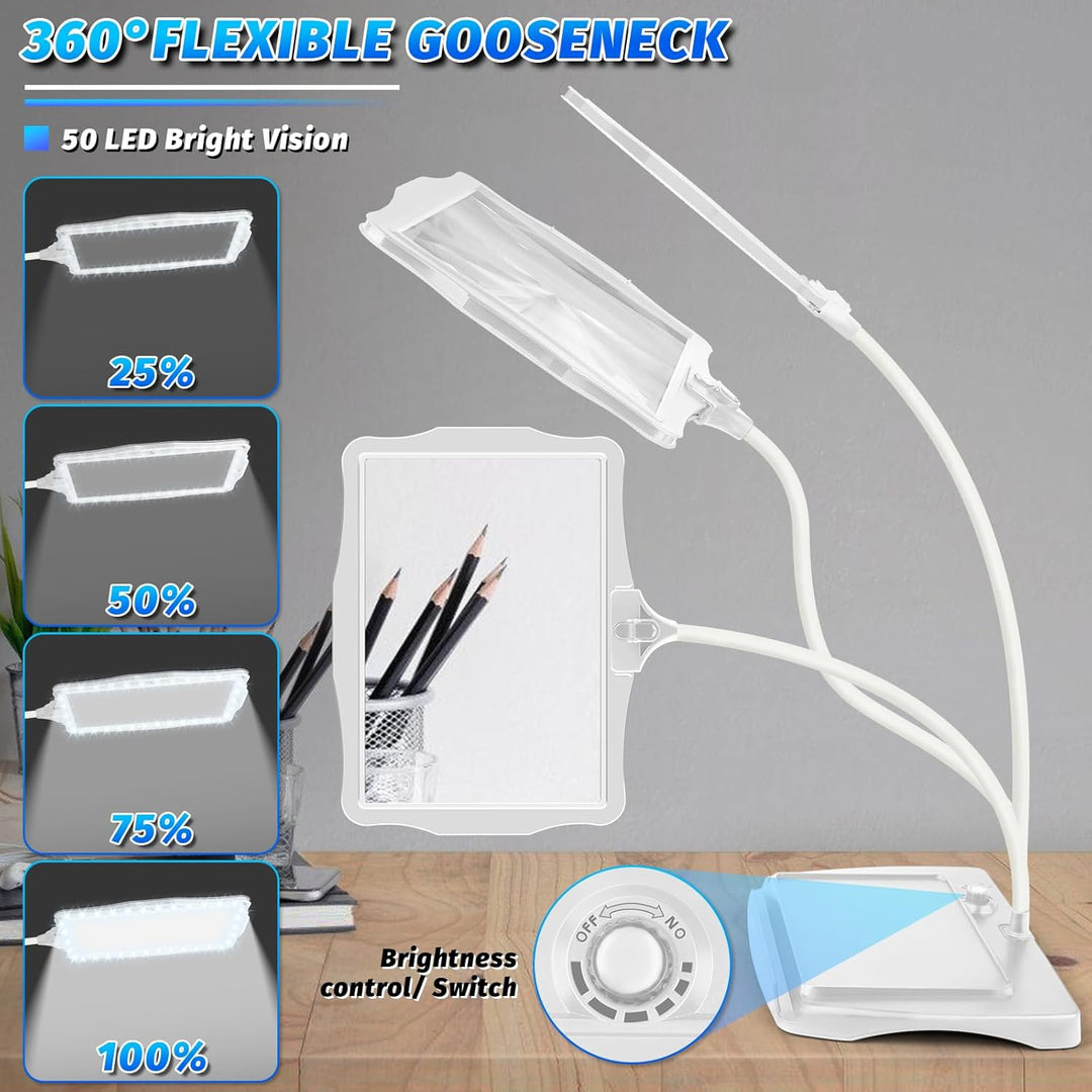 NZQXJXZ 10X Lupe mit Licht und Ständer, Wiederaufladbare 50 LED Flexible Schwanenhals Lupenleuchte,