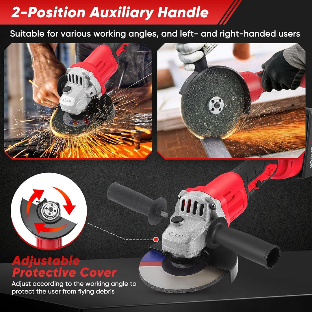 Akku Winkelschleifer 125 mm mit 2x 4000mAh Akku, 13,500RPM Bürstenloser -Winkelschleifer-Set mit Sch