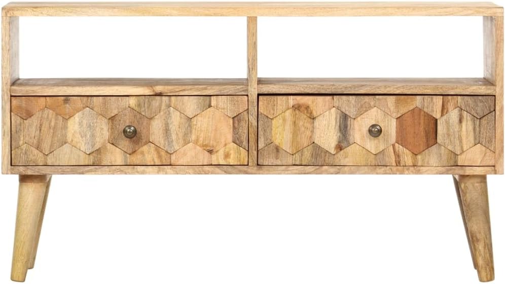 vidaXL Mangoholz Massiv TV Schrank mit 2 Türen 2 Fachböden Lowboard TV Möbel Sideboard Fernsehtisch