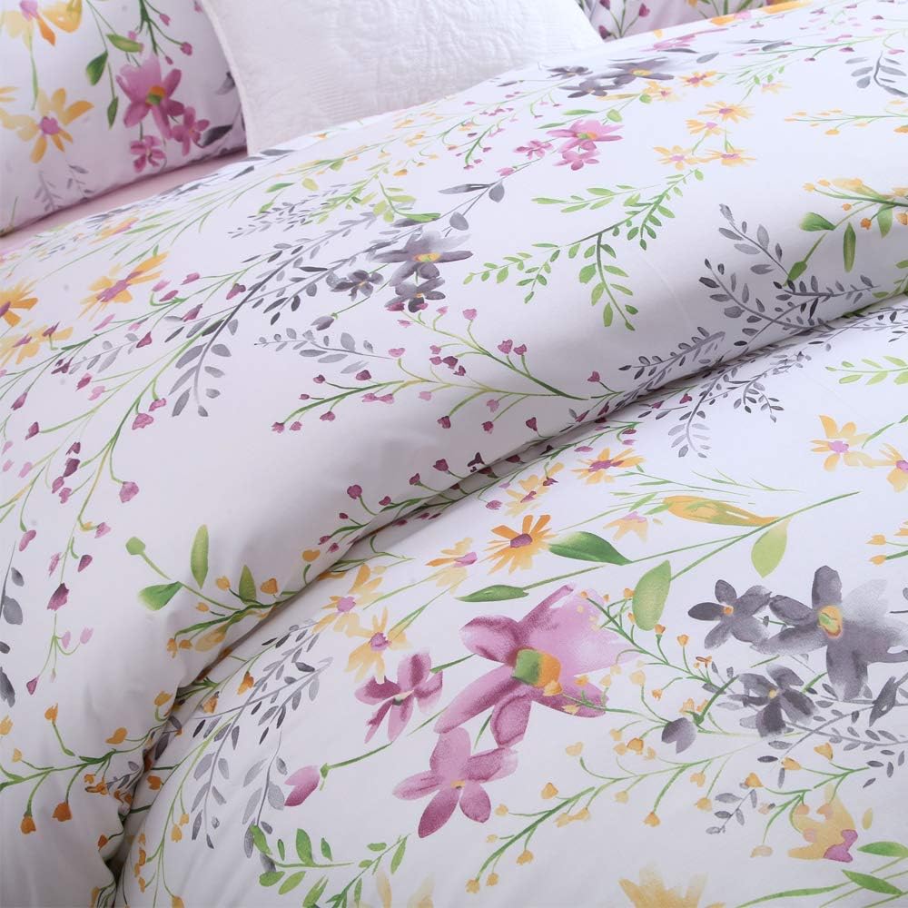 Brandream Bettwäsche-Set im Gartenstil, Blumenmuster, Zweige und Blätter, wendbar, 1 Bettbezug mit 2