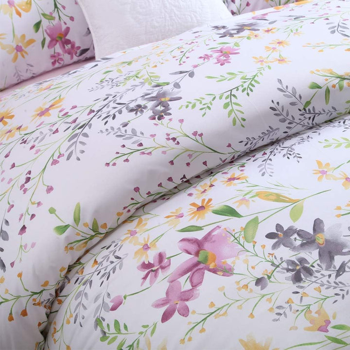 Brandream Bettwäsche-Set im Gartenstil, Blumenmuster, Zweige und Blätter, wendbar, 1 Bettbezug mit 2