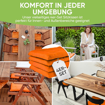 Gräfenstayn® 8er-Set Sitzkissen 40x40x3cm mit Haltebändern für Indoor und Outdoor mit Öko-Tex Siegel