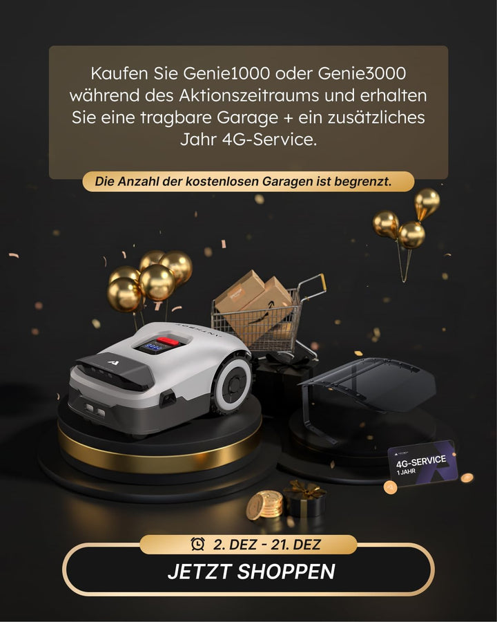 ANTHBOT Genie 1000 Mähroboter mit Einfacher Garage, Ohne Begrenzungskabel, RTK & 4-Kamera-Vision, KI