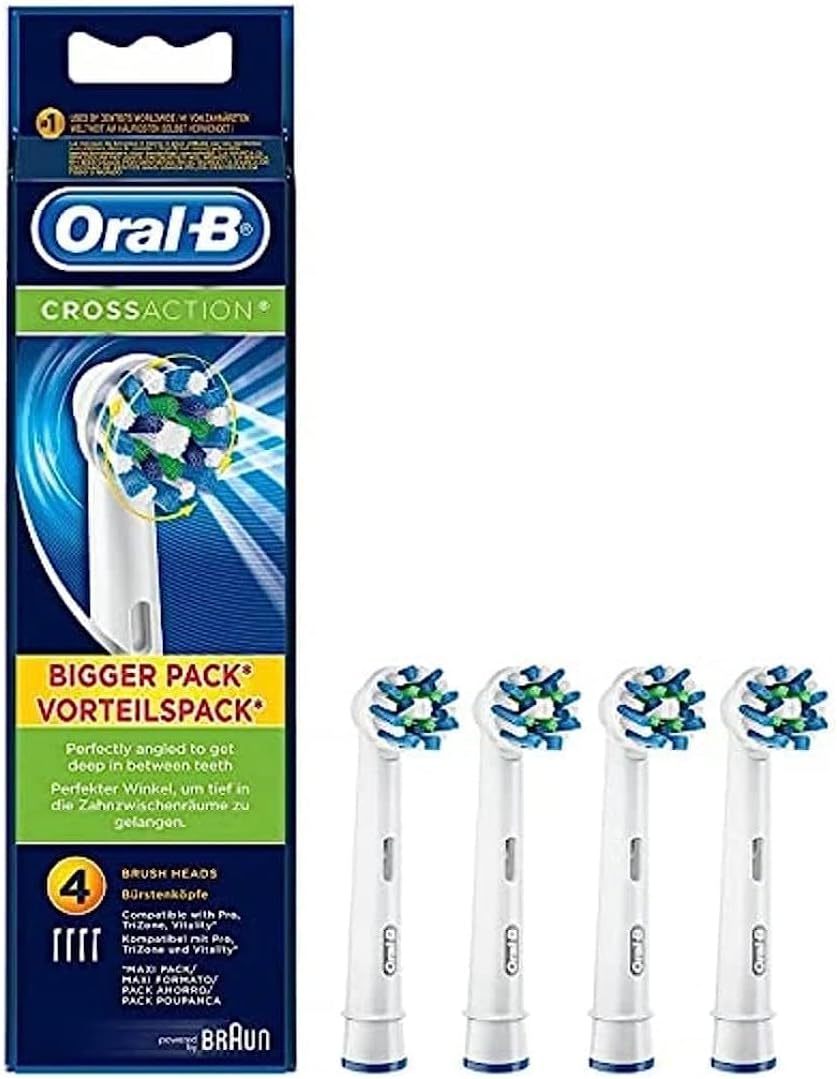Oral-B Braun CrossAction Ersatz-Bürstenköpfe, 4 Stück Weiss, Weiss