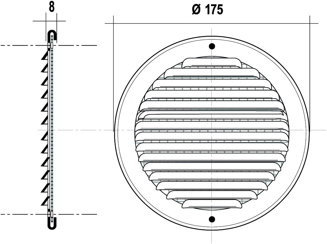 La Ventilation GINT160R Lüftungsgitter rund zum Überlappen mit Netz Masse Ø 175 mm Edelstahl 430 Acc