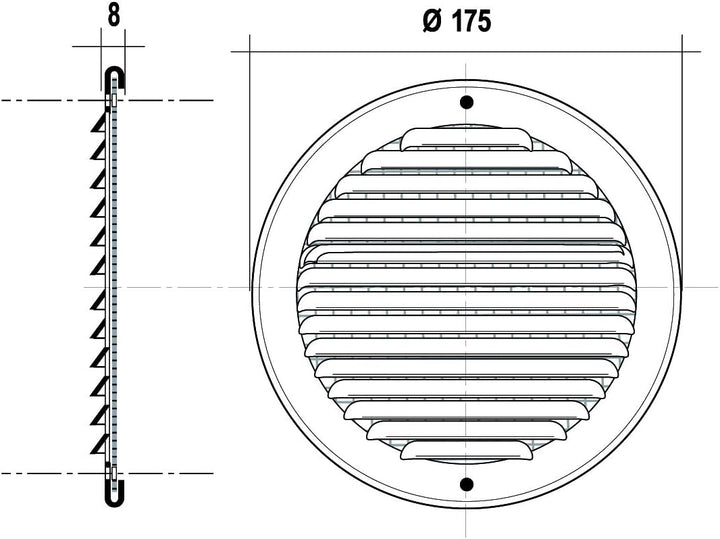 La Ventilation GINT160R Lüftungsgitter rund zum Überlappen mit Netz Masse Ø 175 mm Edelstahl 430 Acc