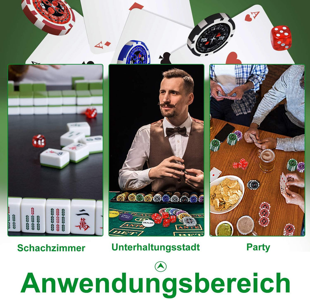 NAIZY Laser Pokerchips 500 Chips Pokerkoffer 12 Gramm Metallkern, inkl. 2X Pokerdecks, 5X Würfel, De