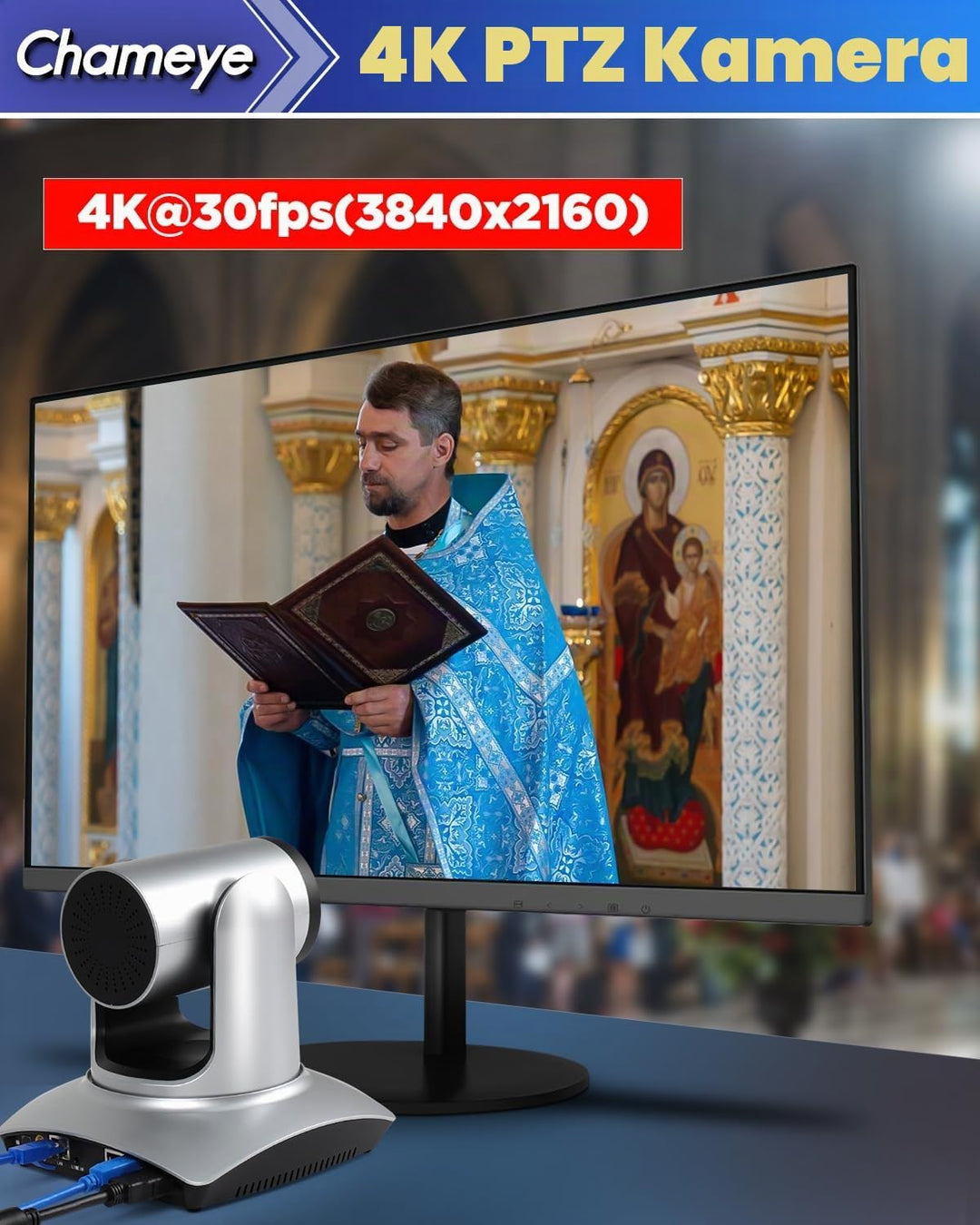 Chameye 4K PTZ Kamera 20x Optischer Zoom mit HDMI, USB3.0 Plug und Play, LAN(PoE) für Videokonferenz