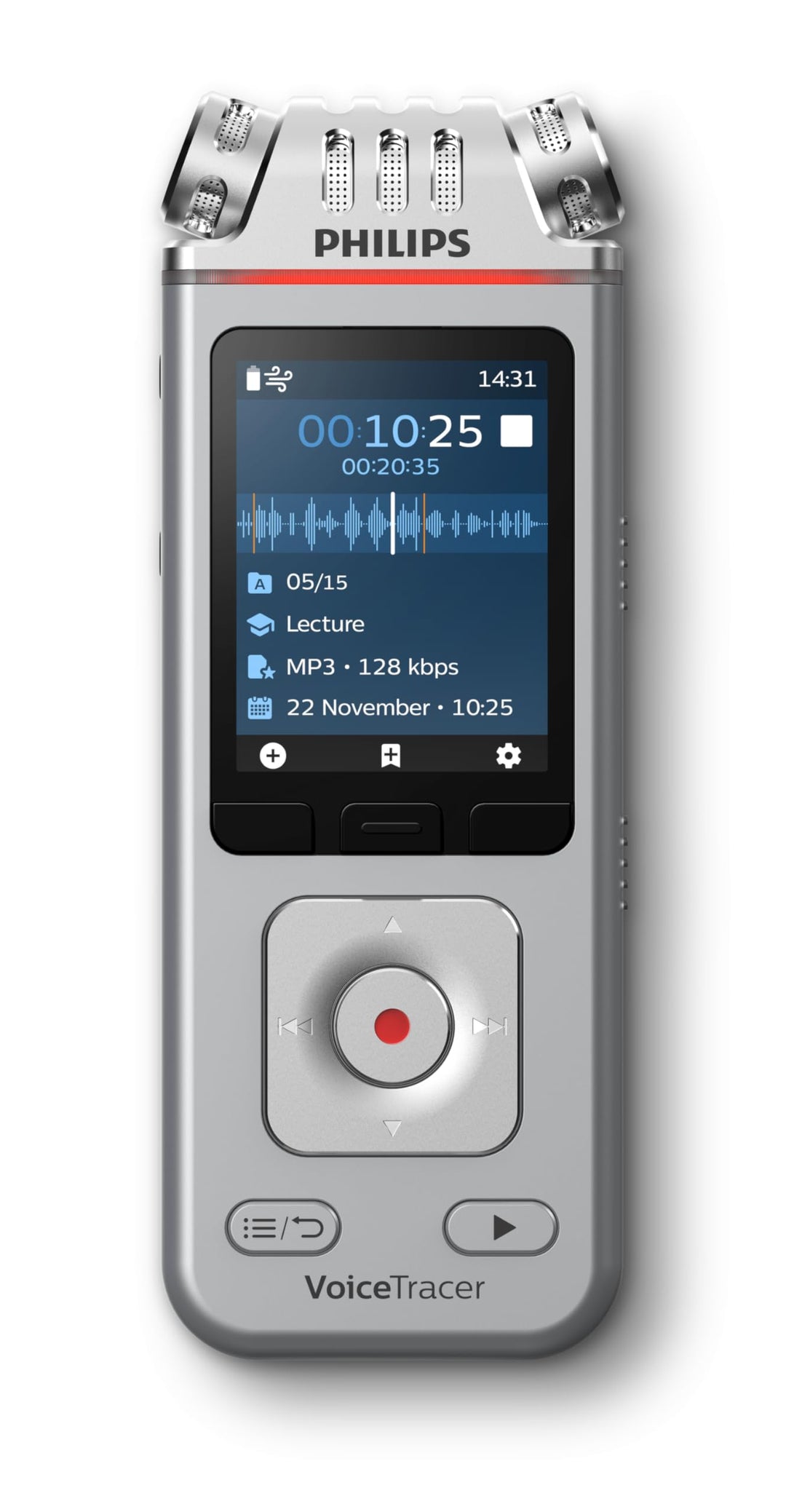 Philips DVT4115 VoiceTracer, Audio Recorder, MP3/PCM, 3 HiFi-Mikrofone, exzellente Fernaufnahme, Ink