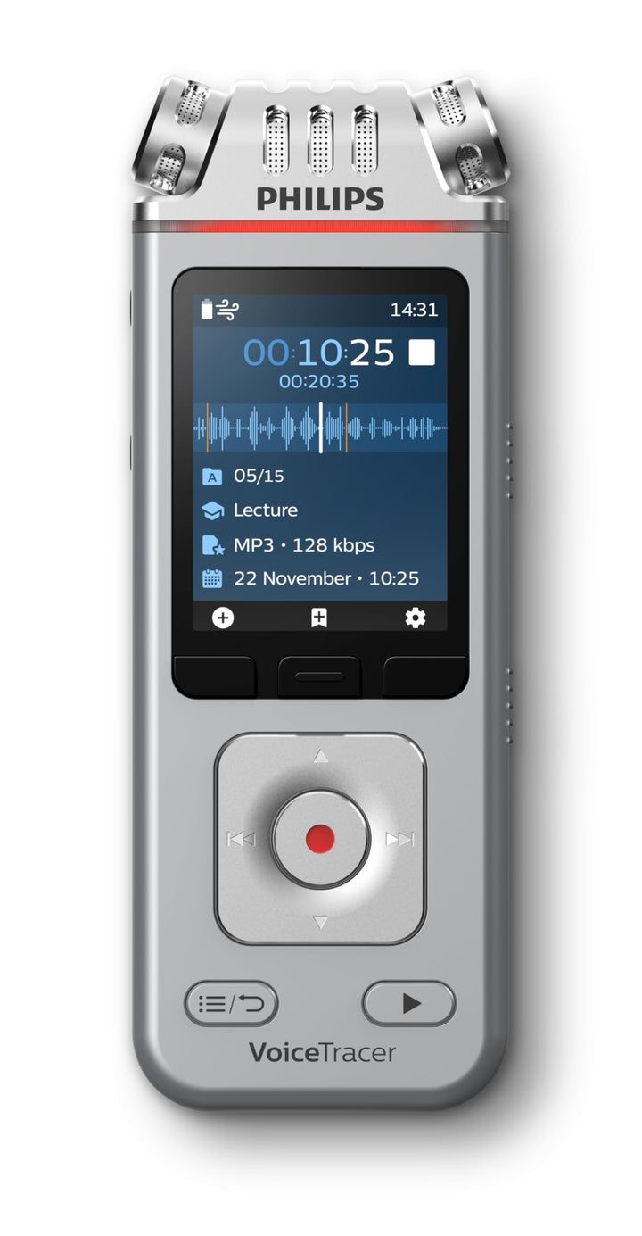 Philips DVT4115 VoiceTracer, Audio Recorder, MP3/PCM, 3 HiFi-Mikrofone, exzellente Fernaufnahme, Ink