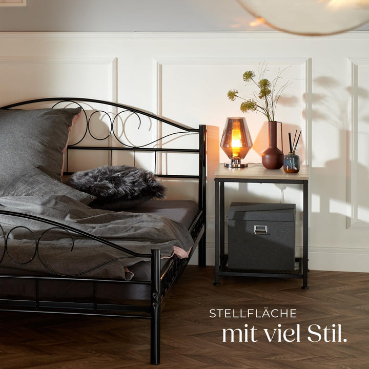tectake® Beistelltisch Holz & Metall, Couchtisch mit Stauraum auf Zwei Ebenen, Kleiner Tisch 45,5 x