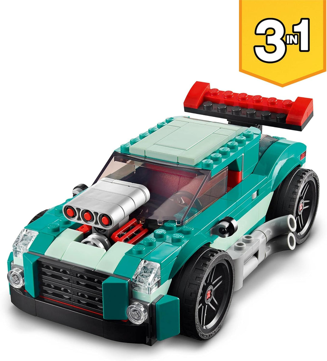 LEGO 31127 Creator 3-in-1 Strassenflitzer: Rennwagen, Muscle Car und Hot Rod, Modellauto Bausatz, Sp
